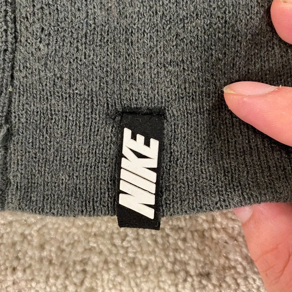 Nike Beanie Hat Youth Boys One Size Grey Neon Green Pom Pom Swoosh